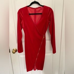 GUESS- XS VELVET RED LONGSLEEVE MINI DRESS